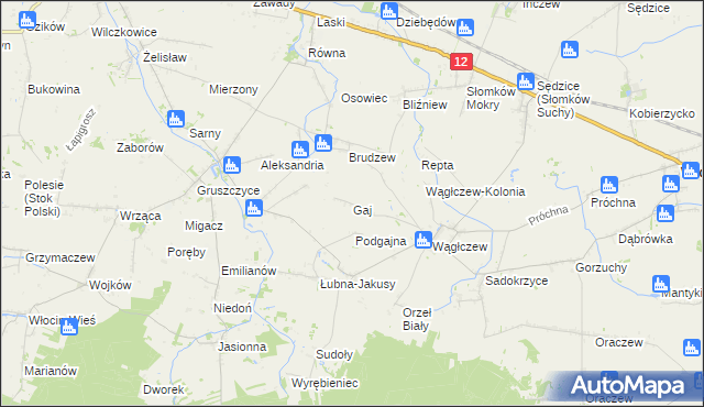 mapa Gaj gmina Wróblew, Gaj gmina Wróblew na mapie Targeo