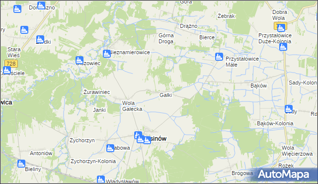 mapa Gałki gmina Rusinów, Gałki gmina Rusinów na mapie Targeo