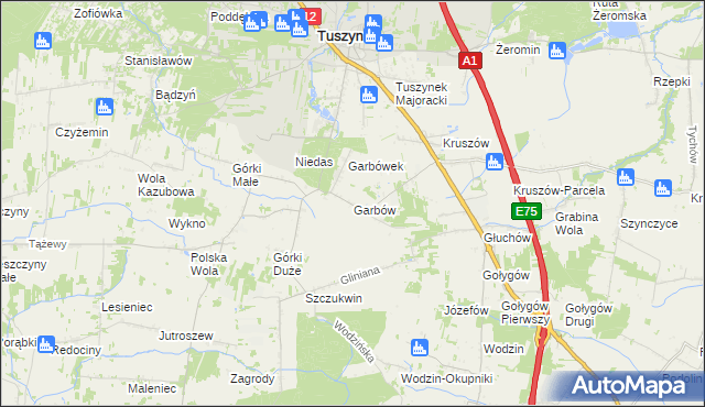 mapa Garbów gmina Tuszyn, Garbów gmina Tuszyn na mapie Targeo