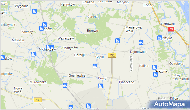 mapa Gąski gmina Warka, Gąski gmina Warka na mapie Targeo