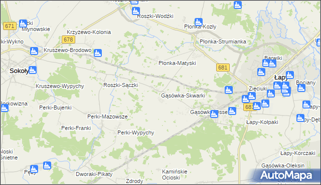 mapa Gąsówka-Skwarki, Gąsówka-Skwarki na mapie Targeo