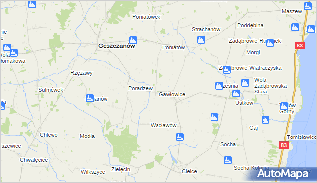 mapa Gawłowice gmina Goszczanów, Gawłowice gmina Goszczanów na mapie Targeo