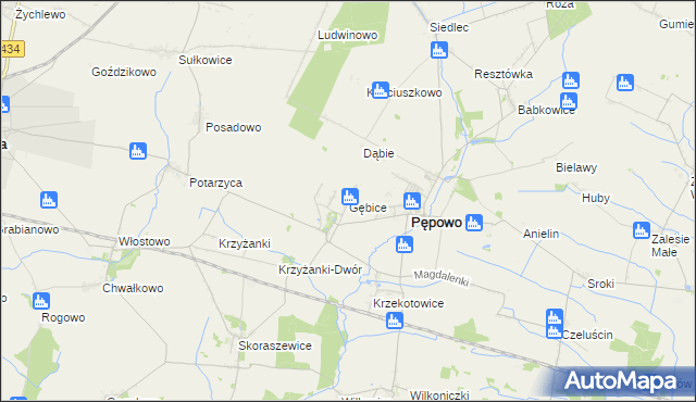 mapa Gębice gmina Pępowo, Gębice gmina Pępowo na mapie Targeo
