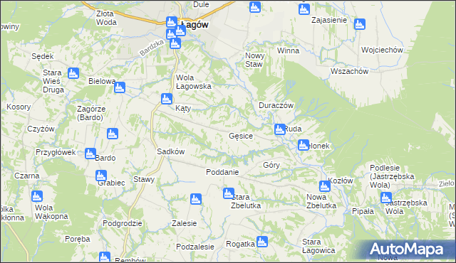 mapa Gęsice gmina Łagów, Gęsice gmina Łagów na mapie Targeo