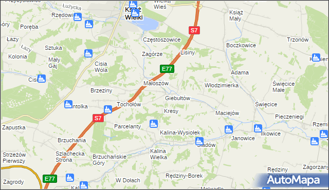 mapa Giebułtów gmina Książ Wielki, Giebułtów gmina Książ Wielki na mapie Targeo