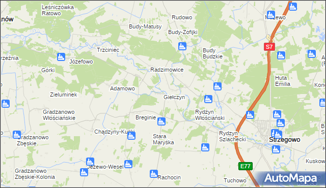 mapa Giełczyn gmina Strzegowo, Giełczyn gmina Strzegowo na mapie Targeo