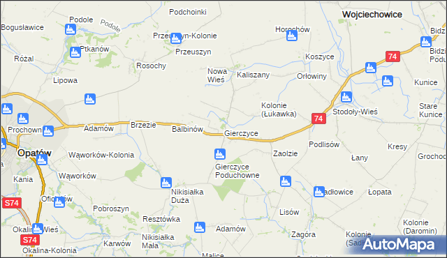 mapa Gierczyce gmina Wojciechowice, Gierczyce gmina Wojciechowice na mapie Targeo
