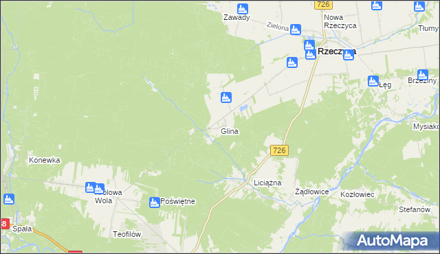 mapa Glina gmina Rzeczyca, Glina gmina Rzeczyca na mapie Targeo