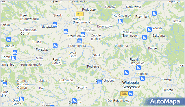 mapa Glinik gmina Wielopole Skrzyńskie, Glinik gmina Wielopole Skrzyńskie na mapie Targeo