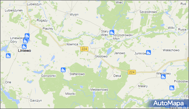 mapa Głodowo gmina Liniewo, Głodowo gmina Liniewo na mapie Targeo