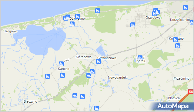 mapa Głowaczewo gmina Kołobrzeg, Głowaczewo gmina Kołobrzeg na mapie Targeo