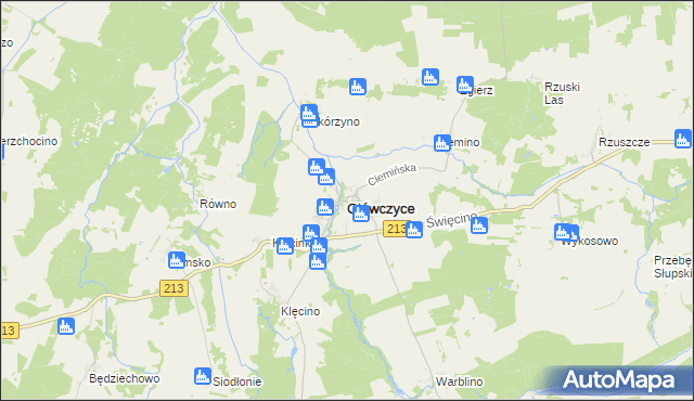 mapa Główczyce powiat słupski, Główczyce powiat słupski na mapie Targeo