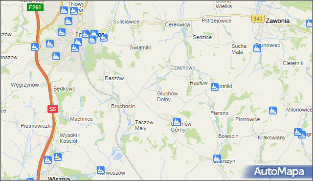 mapa Głuchów Dolny, Głuchów Dolny na mapie Targeo