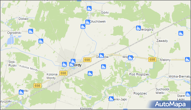 mapa Głuchów gmina Mordy, Głuchów gmina Mordy na mapie Targeo