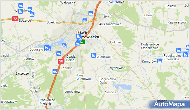 mapa Głuchówek gmina Rawa Mazowiecka, Głuchówek gmina Rawa Mazowiecka na mapie Targeo
