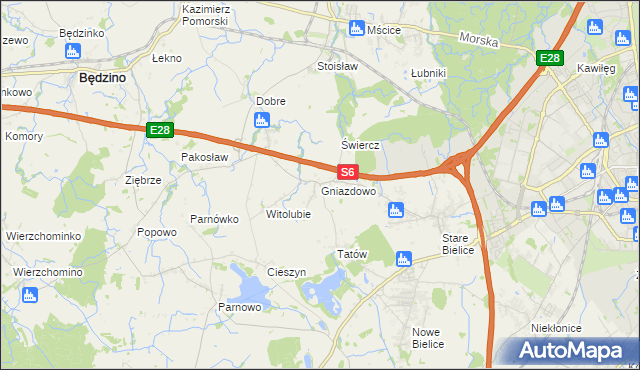 mapa Gniazdowo gmina Biesiekierz, Gniazdowo gmina Biesiekierz na mapie Targeo
