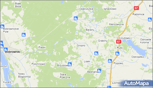 mapa Gnojno gmina Bobrowniki, Gnojno gmina Bobrowniki na mapie Targeo