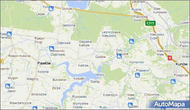 mapa Godów gmina Pawłów, Godów gmina Pawłów na mapie Targeo