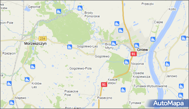 mapa Gogolewo gmina Gniew, Gogolewo gmina Gniew na mapie Targeo