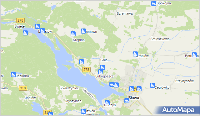 mapa Gola gmina Sława, Gola gmina Sława na mapie Targeo