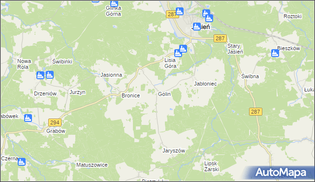 mapa Golin gmina Jasień, Golin gmina Jasień na mapie Targeo