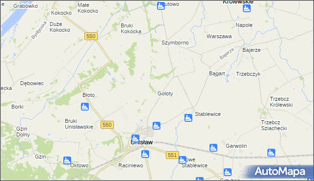 mapa Gołoty gmina Unisław, Gołoty gmina Unisław na mapie Targeo