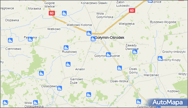 mapa Gołymin-Południe, Gołymin-Południe na mapie Targeo