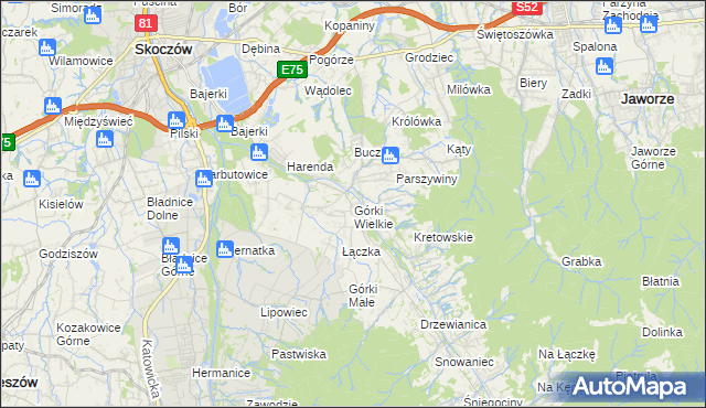 mapa Górki Wielkie, Górki Wielkie na mapie Targeo