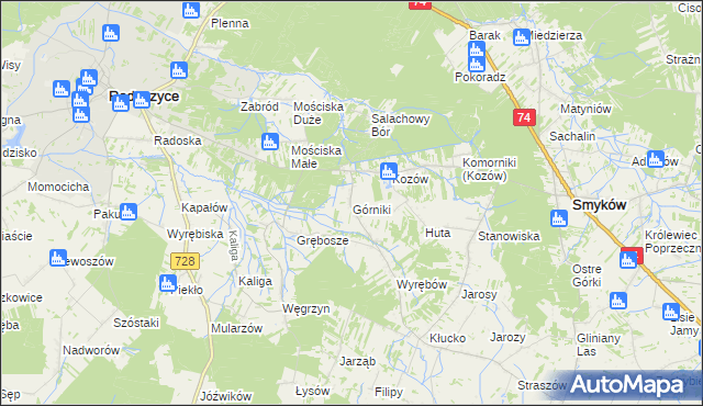 mapa Górniki gmina Radoszyce, Górniki gmina Radoszyce na mapie Targeo