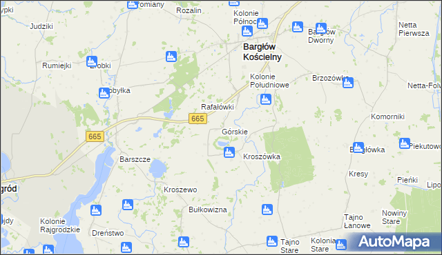 mapa Górskie gmina Bargłów Kościelny, Górskie gmina Bargłów Kościelny na mapie Targeo