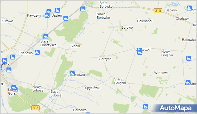 mapa Gorzyce gmina Czempiń, Gorzyce gmina Czempiń na mapie Targeo