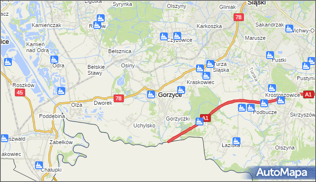 mapa Gorzyce powiat wodzisławski, Gorzyce powiat wodzisławski na mapie Targeo