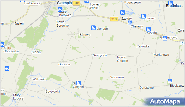mapa Gorzyczki gmina Czempiń, Gorzyczki gmina Czempiń na mapie Targeo