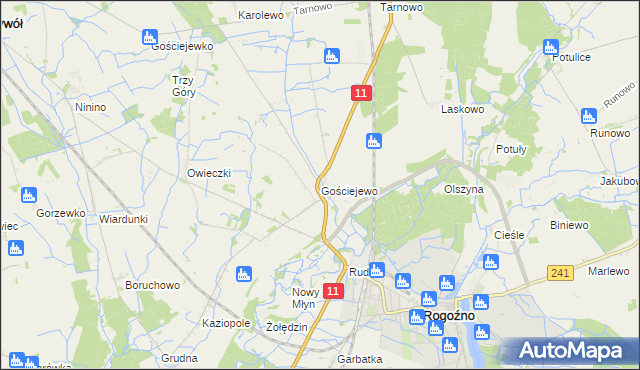 mapa Gościejewo gmina Rogoźno, Gościejewo gmina Rogoźno na mapie Targeo