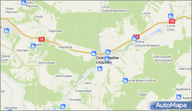 mapa Gościeradów Ukazowy, Gościeradów Ukazowy na mapie Targeo