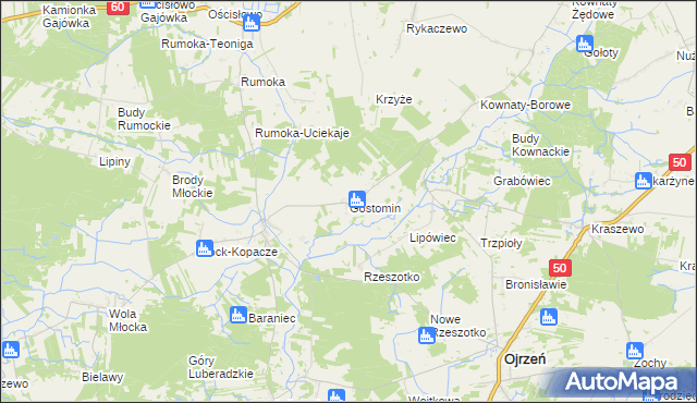 mapa Gostomin gmina Ojrzeń, Gostomin gmina Ojrzeń na mapie Targeo