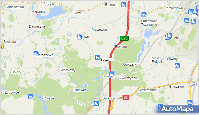 mapa Goszyn gmina Tczew, Goszyn gmina Tczew na mapie Targeo