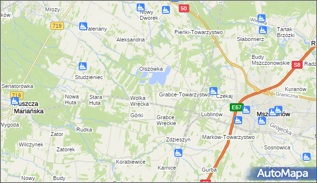 mapa Grabce-Towarzystwo, Grabce-Towarzystwo na mapie Targeo