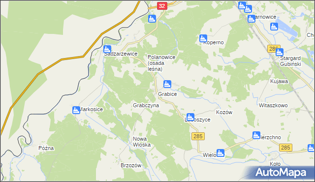 mapa Grabice gmina Gubin, Grabice gmina Gubin na mapie Targeo