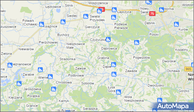 mapa Grabina gmina Bochnia, Grabina gmina Bochnia na mapie Targeo