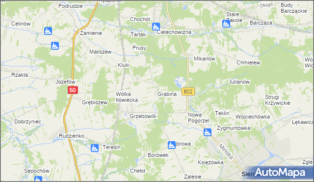 mapa Grabina gmina Mińsk Mazowiecki, Grabina gmina Mińsk Mazowiecki na mapie Targeo