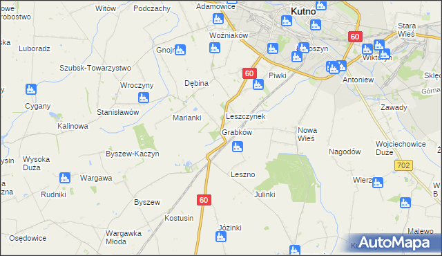 mapa Grabków gmina Kutno, Grabków gmina Kutno na mapie Targeo