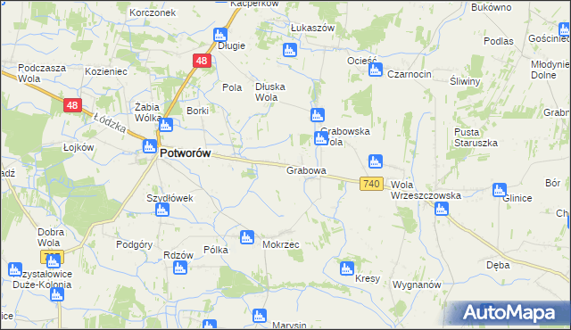 mapa Grabowa gmina Potworów, Grabowa gmina Potworów na mapie Targeo