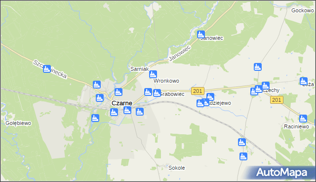mapa Grabowiec gmina Czarne, Grabowiec gmina Czarne na mapie Targeo