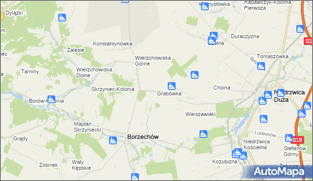 mapa Grabówka gmina Borzechów, Grabówka gmina Borzechów na mapie Targeo