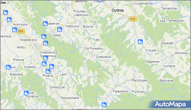 mapa Grabówka gmina Dydnia, Grabówka gmina Dydnia na mapie Targeo