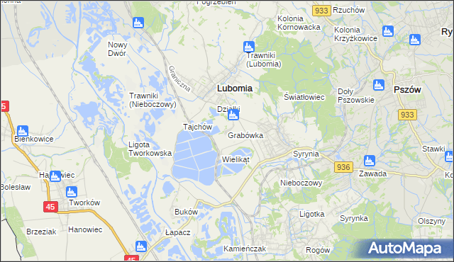 mapa Grabówka gmina Lubomia, Grabówka gmina Lubomia na mapie Targeo
