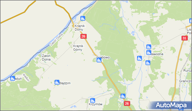 mapa Grabowo gmina Chojna, Grabowo gmina Chojna na mapie Targeo