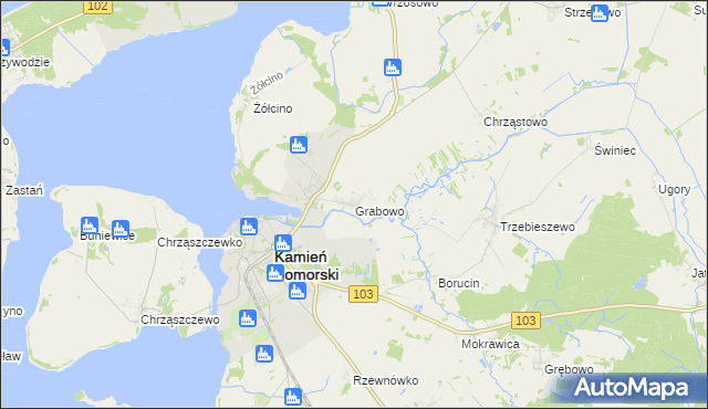 mapa Grabowo gmina Kamień Pomorski, Grabowo gmina Kamień Pomorski na mapie Targeo