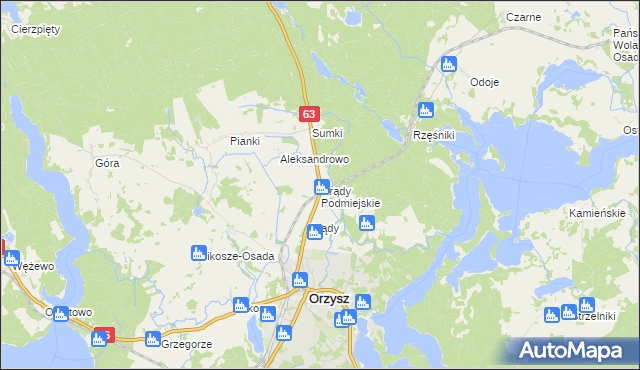 mapa Grądy Podmiejskie, Grądy Podmiejskie na mapie Targeo